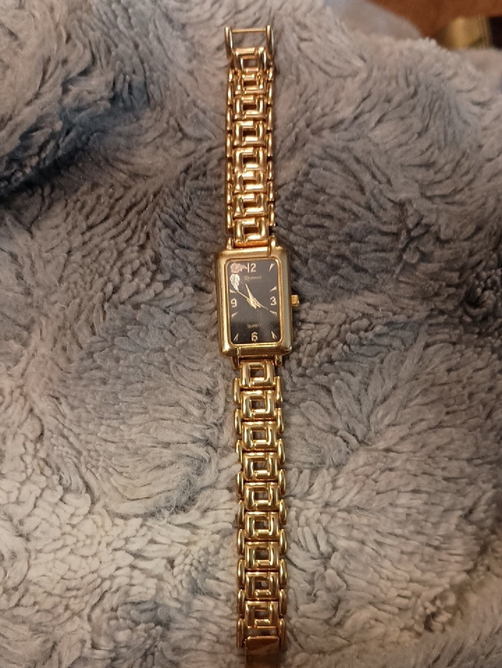 Gold Tone Blacks Hills Gold Rectangular Face Bracelet Watch - Black Dial